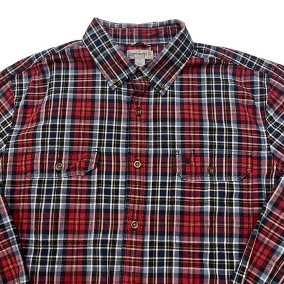 Carhartt Shirt Mens XL Red Plaid Oxford Relaxed Fit Button Up Long Sleeve Twill - Picture 3 of 11